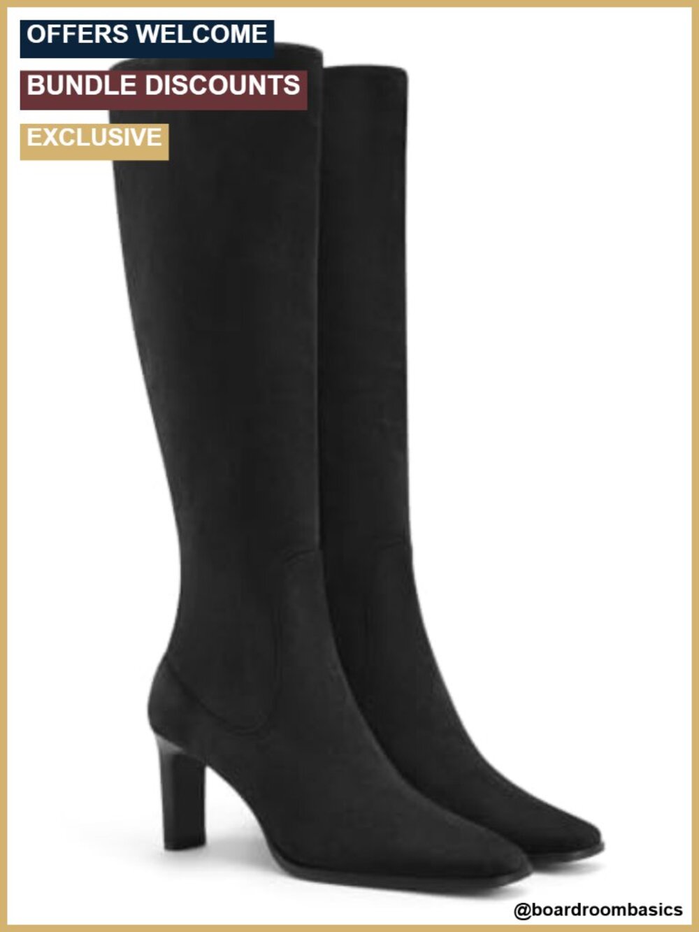 Knee High Square Toe Chunky Heel Zipper Faux Suede Boots Women